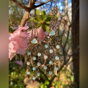 Handcrafted Aqua Chalcedony and Agate Chandelier Earrings